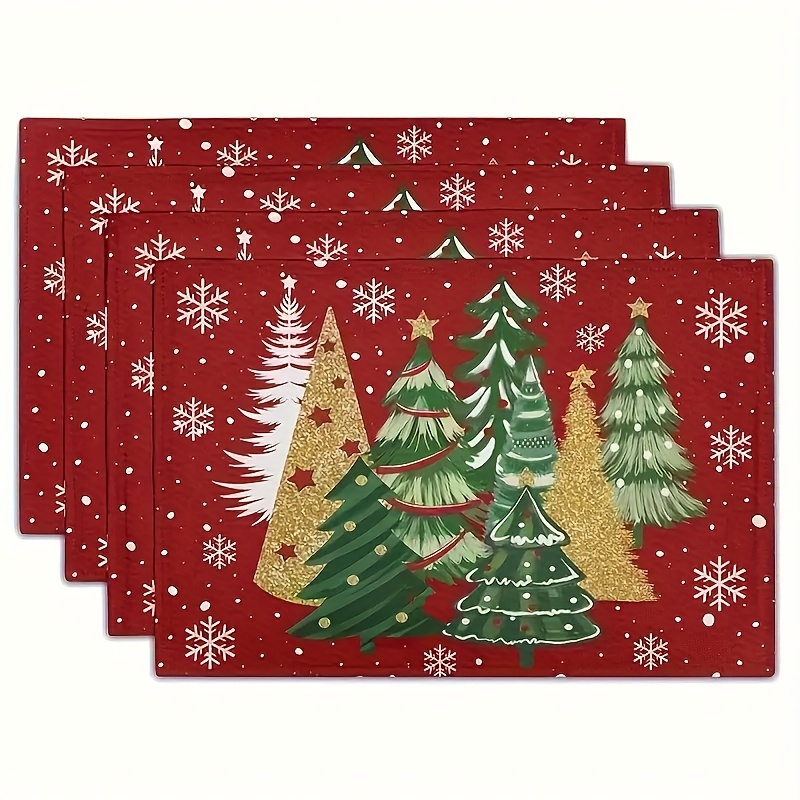 Family Tree Print - Red Christmas Tree Snowflake Printed Placemat