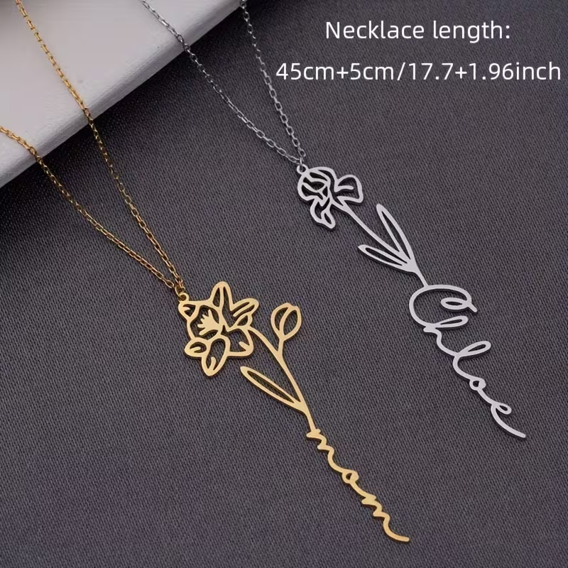 Personalized Custom Name Neckl - Birth Flower Necklace 评论和价格