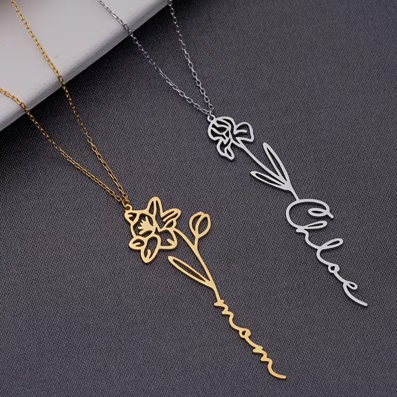 Personalized Custom Name Neckl - Birth Flower Necklace 评论和价格